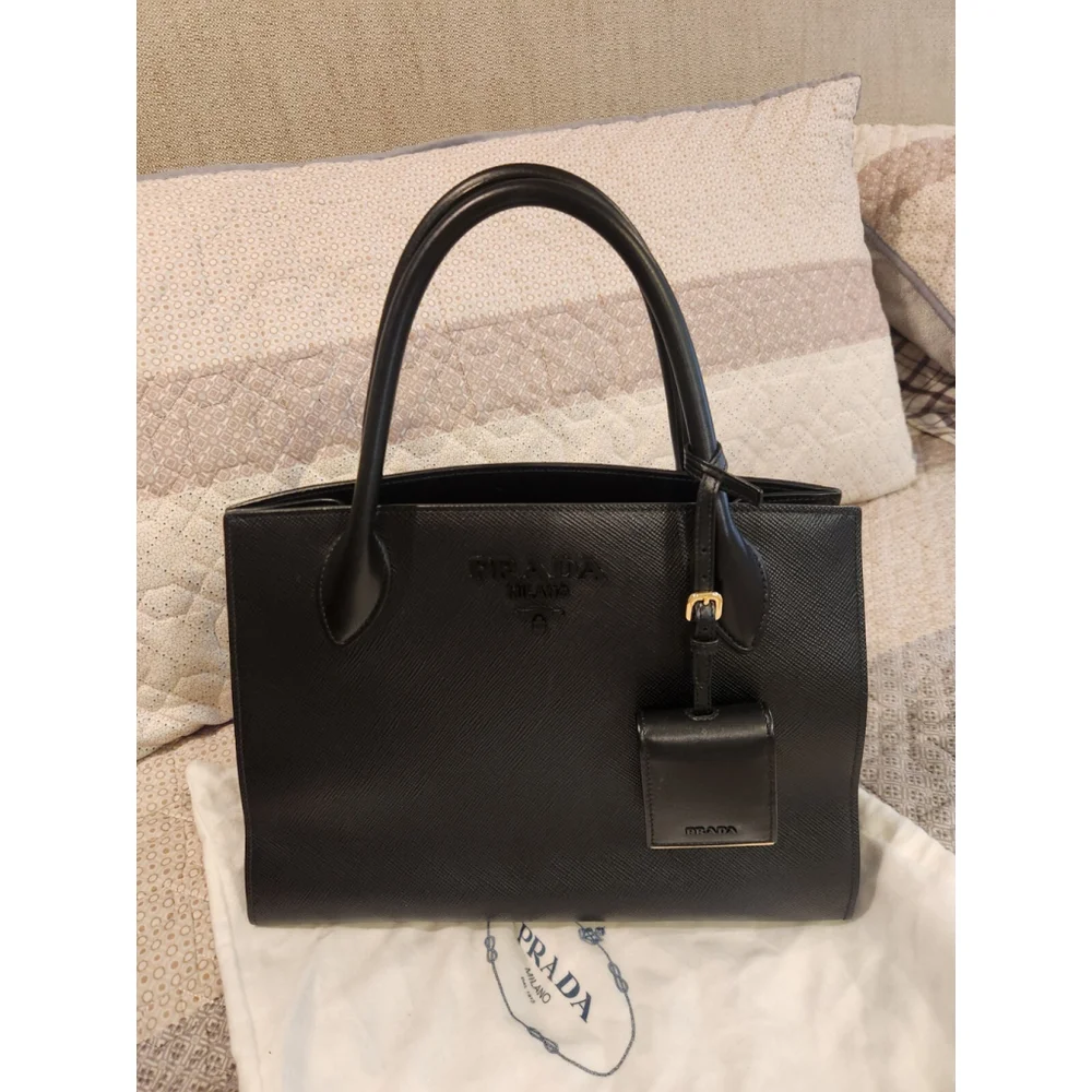 Prada Saffiano Black Monochrome Tote W/ Shoulder Strap - Excellent Condition